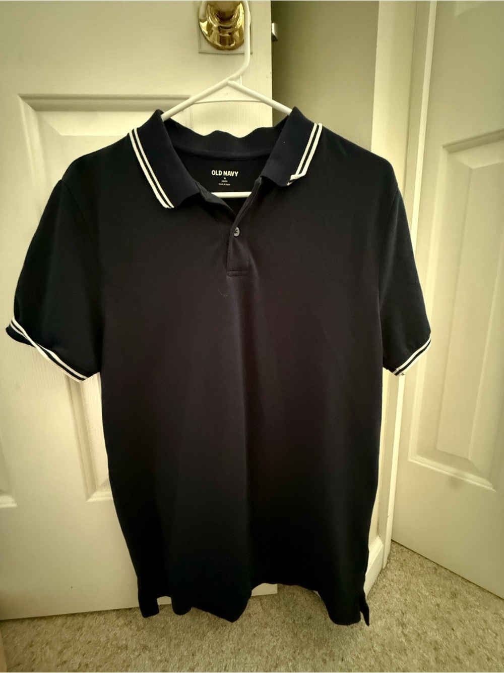 Old Navy Men's Navy Polo with White Stripe Trim